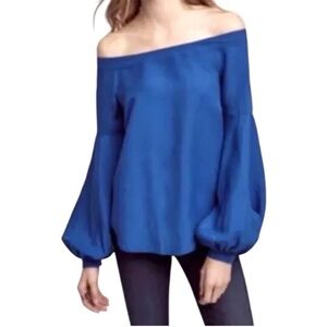 Floreat Women's Off-Shoulder Royal Blue Top Linen Blend Style OB560173 Size 14